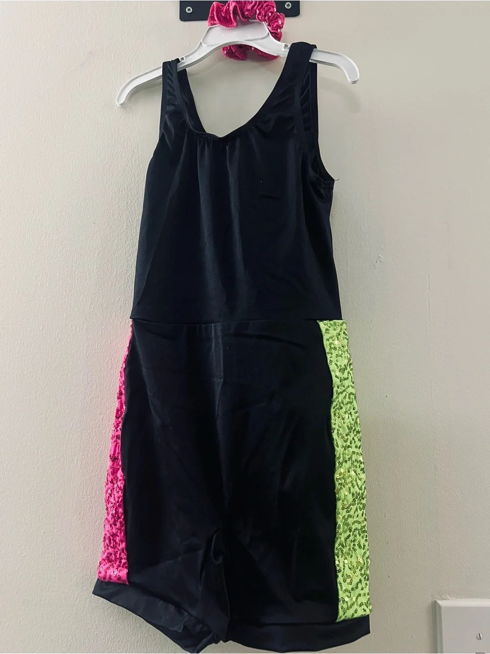 Weissman Black Mesh Costume Top with Neon Pink, Neon Green & Blue Accents